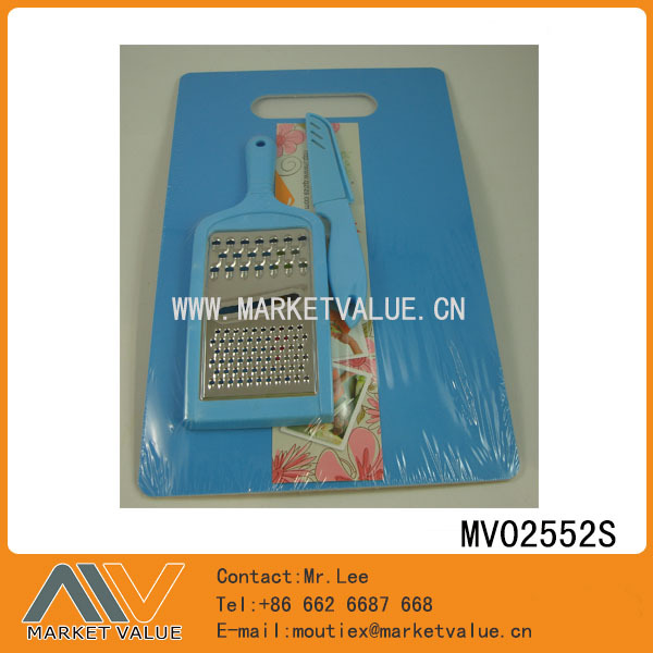 1PCS PLASTIC CUTTER BOARD 1PC SS GRATER and 1PC FRUIT KNIFE SHRINKWRAP