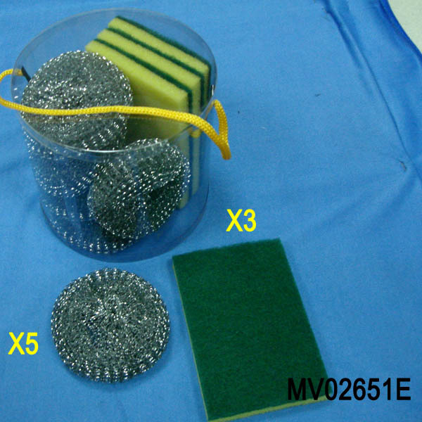 5PCS SS SCOURER with 3PCS CLEANING PAD PVC BOX