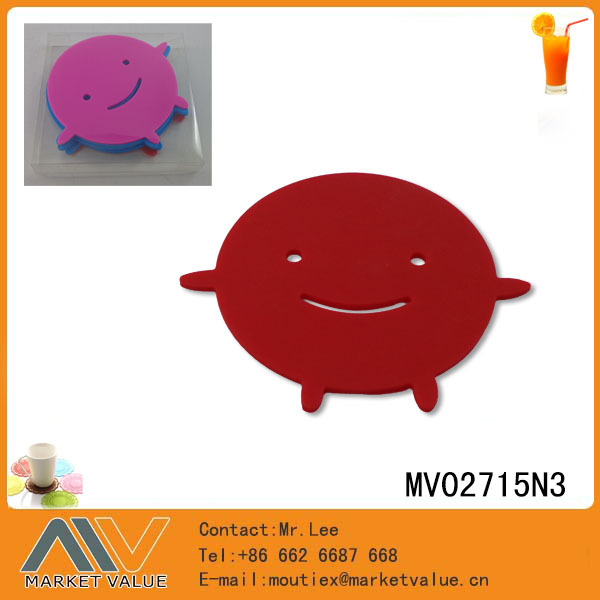 SETS OF 6PCS SIMLING SHAPE SILICONE COASTER in PVC BOX