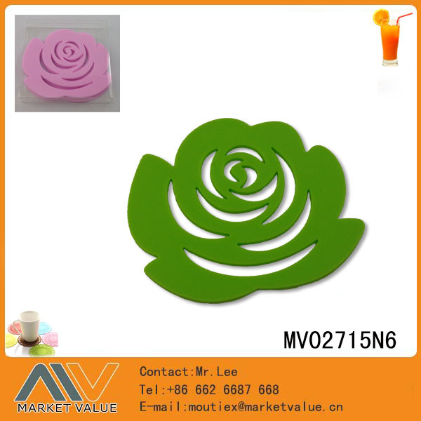 SETS OF 6PCS ROSE SHAPE SILICONE COASTER in PVC BOX
