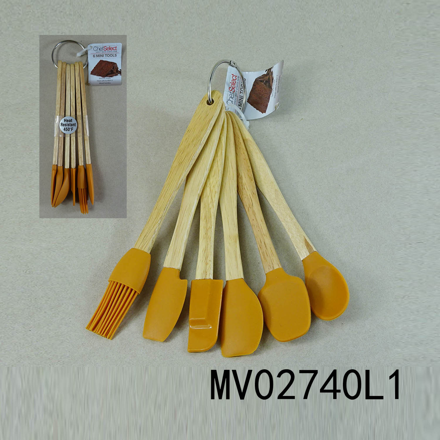 6PCS WOODEN Handle MINI SILICONE TOOLSBRUSH and SCRAPER