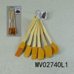 6PCS WOODEN Handle MINI SILICONE TOOLSBRUSH and SCRAPER
