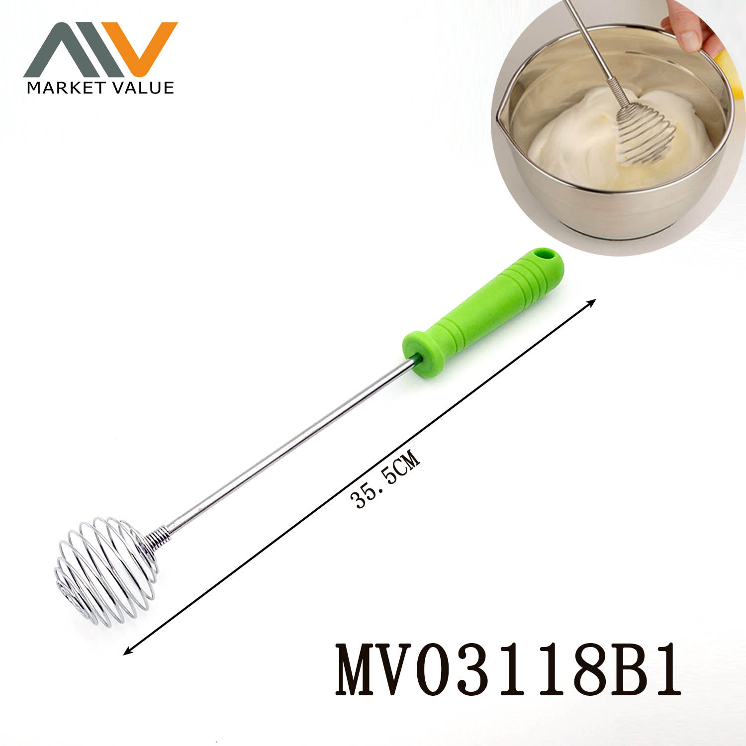 14in SS Spring Egg Whisk with PP Handle TC
