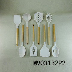 WOODEN Handle SILICONE UTENSILS IN BROWN BOX