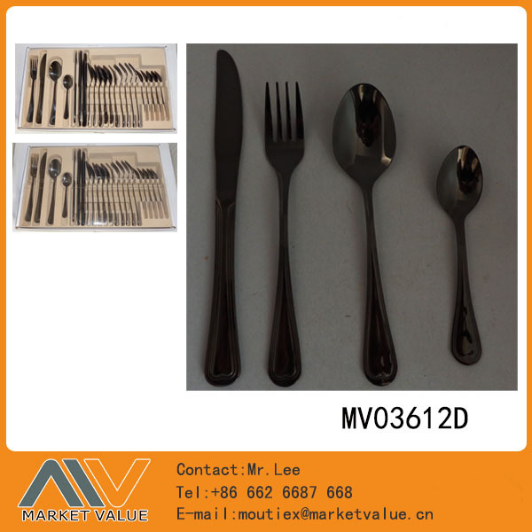 24PCS BLACK GOLD PLATEDCUTLERY SET in Window Box