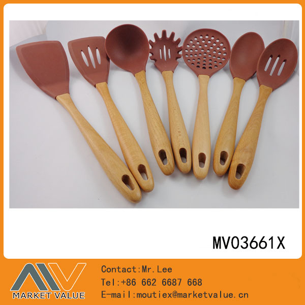 7PCS SILICONE KITCHEN TOOLS with WOODEN Handle