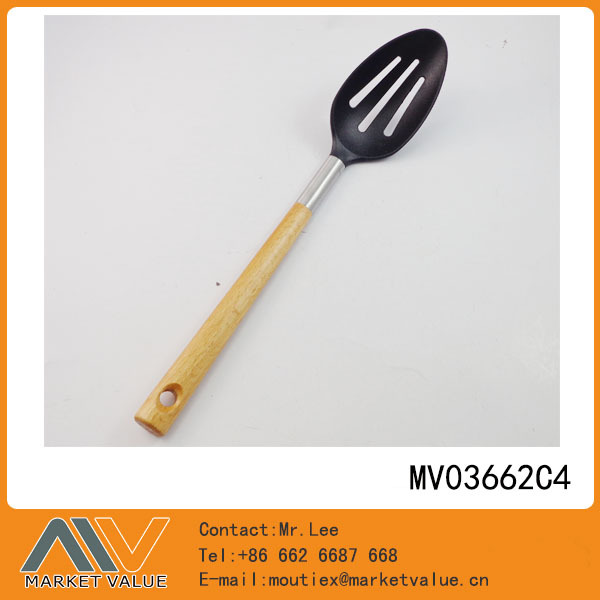 NYLON KITCHEN TOOLS with WOODEN Handle SLOTTED SPOON TC