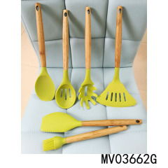 6PCS SILICONE with NYLON KITCHEN TOOLS WOODEN Handle TC