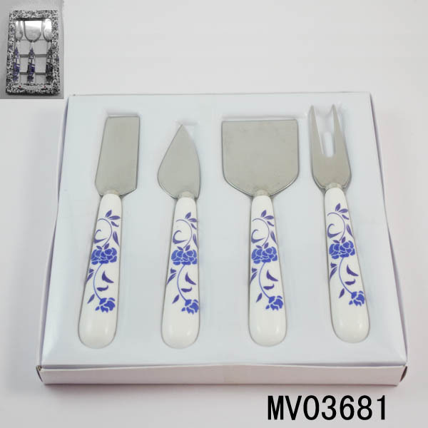 4PCS CERAMIC Handle CHEESE KNIFE with Window Box