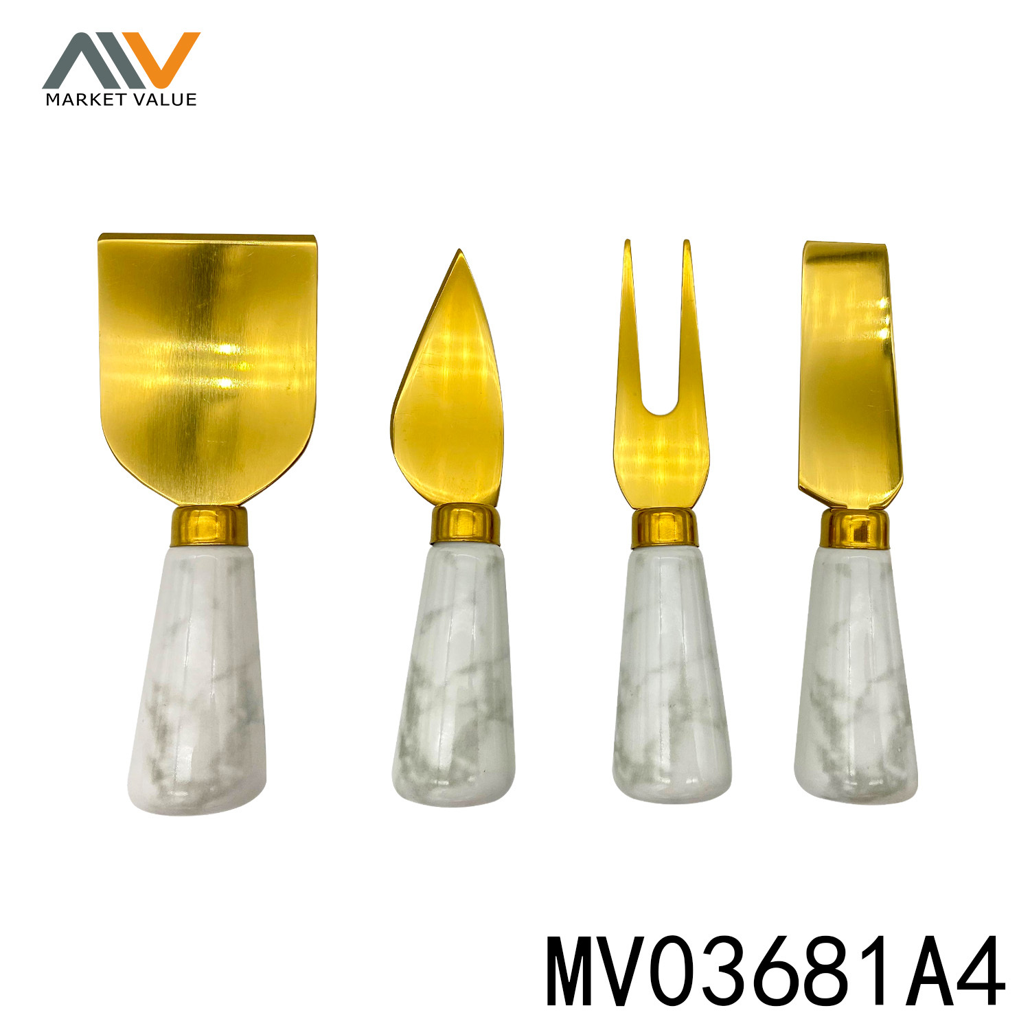 4pcs Marble Handle Cheese Knife with GolDCoated