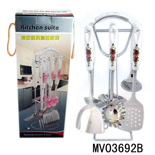 6Pcs Ceramic Handle S.S Kitchen Tools With Stand