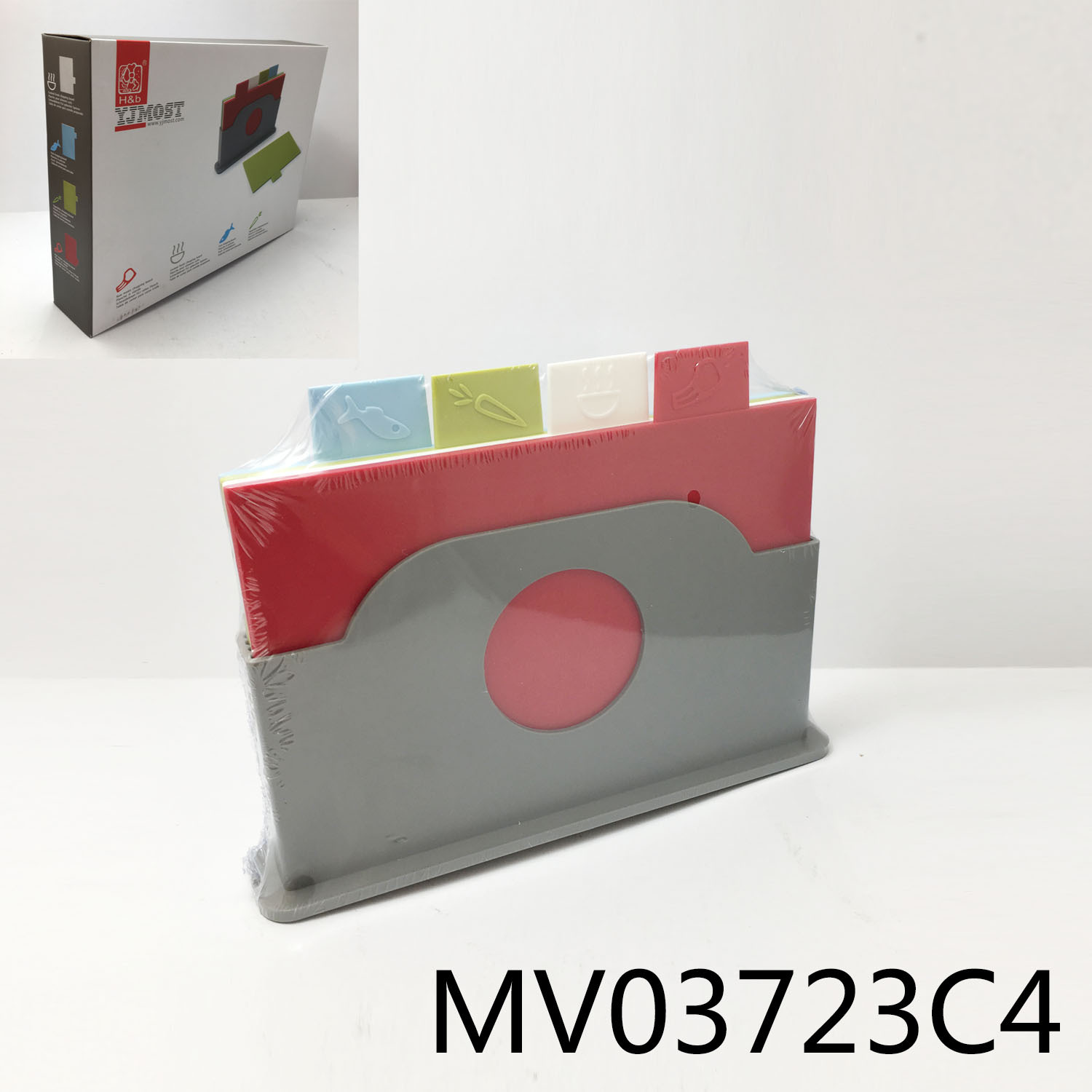 4PCS SQUARE PLASTIC CUTTING BOARD with Stand CB