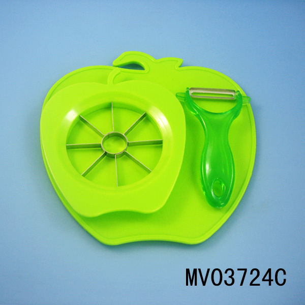3PCS APPLE PLASTIC BOARD FLEXIBLE with STAINLESS STEEL APPLES with CERAMIC PEELER IC PLASTIC Handle CUTTER