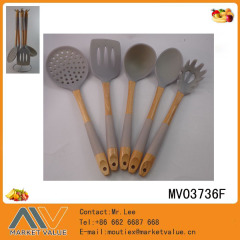 5 PCS SILICONE KITCHEN TOOLS with WOODEN Handle T C