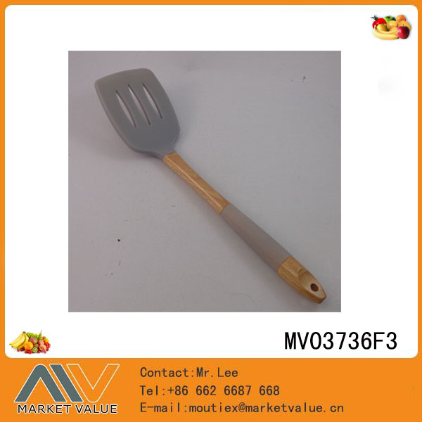 SILICONE KITCHEN TOOLS with WOODEN Handle SLOTTED SHAVEL