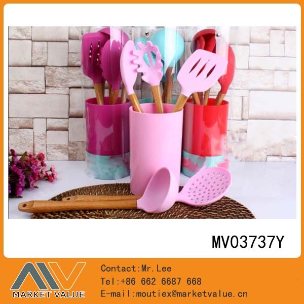 SET of 5PCS SILICONE KITCHEN TOOLS WBAMBOO Handle