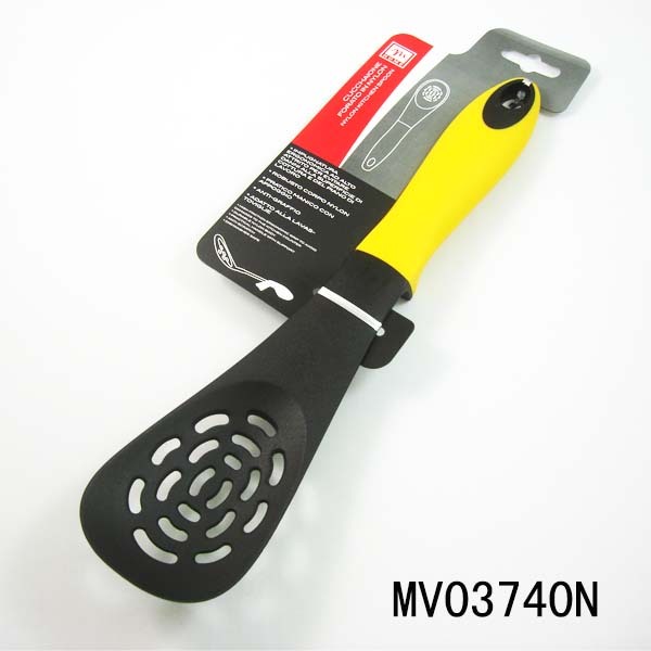 BLACK NYLON SLOTTED SOUP LADLE with TPR Handle