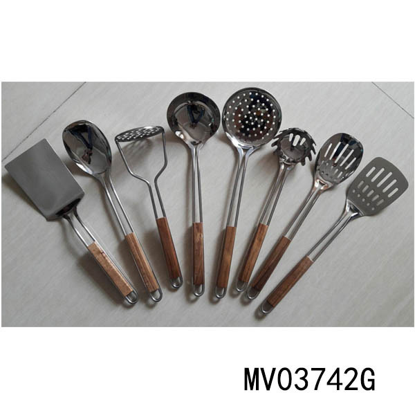 8PC SS KITCHEN COOKING UTENSILS SET with WOODEN Handle