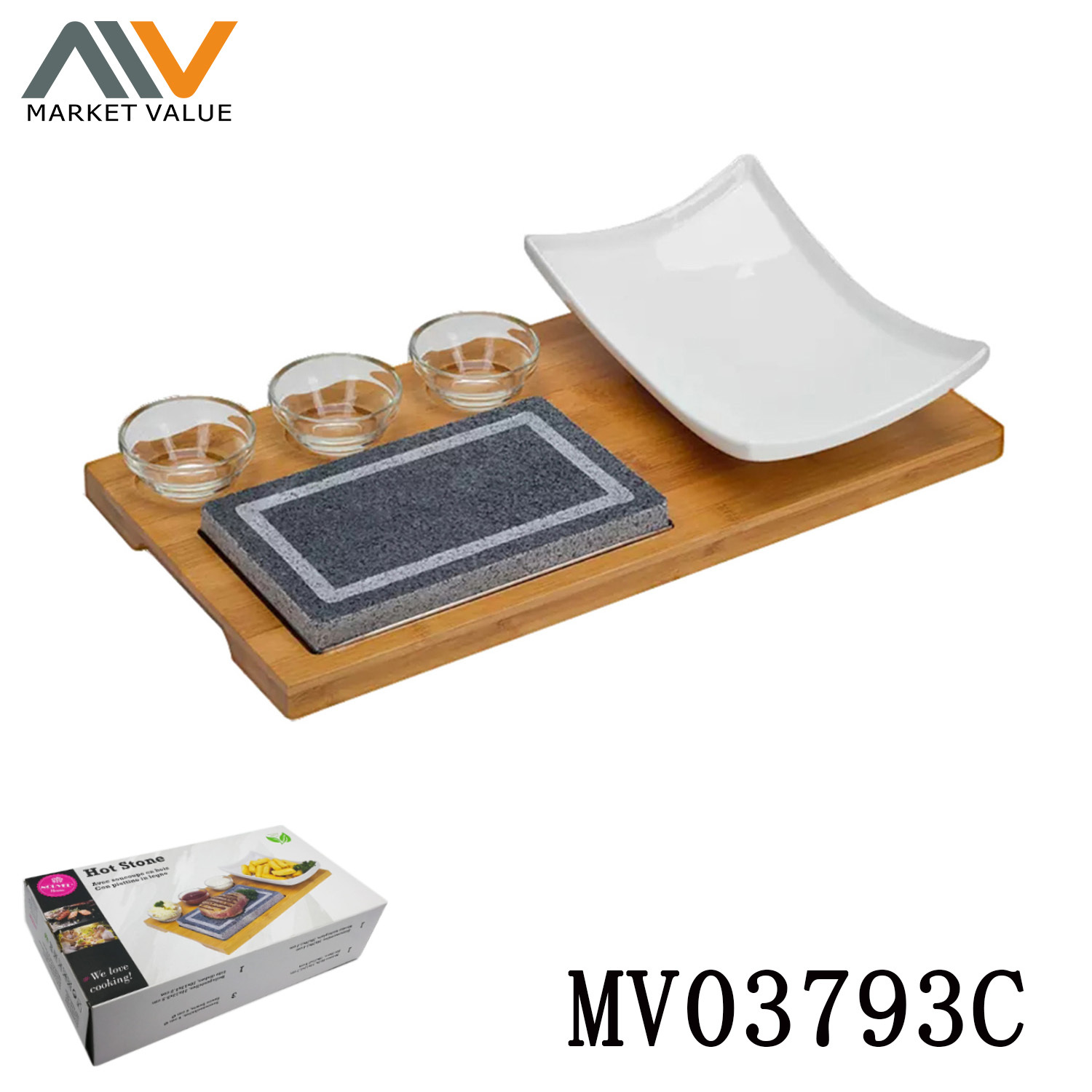 7pcs Hot Stone Steak Stone Bamboo Tray 5 Layers Style 3