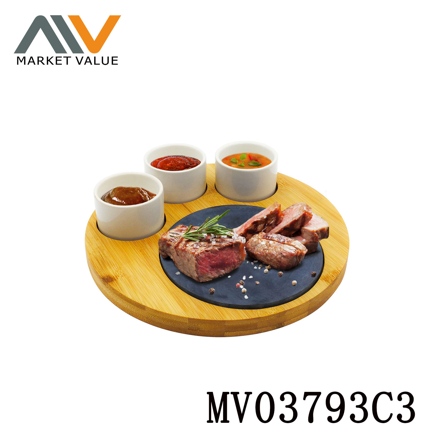 6Pcs Stone Steak Bamboo Tray in BOX