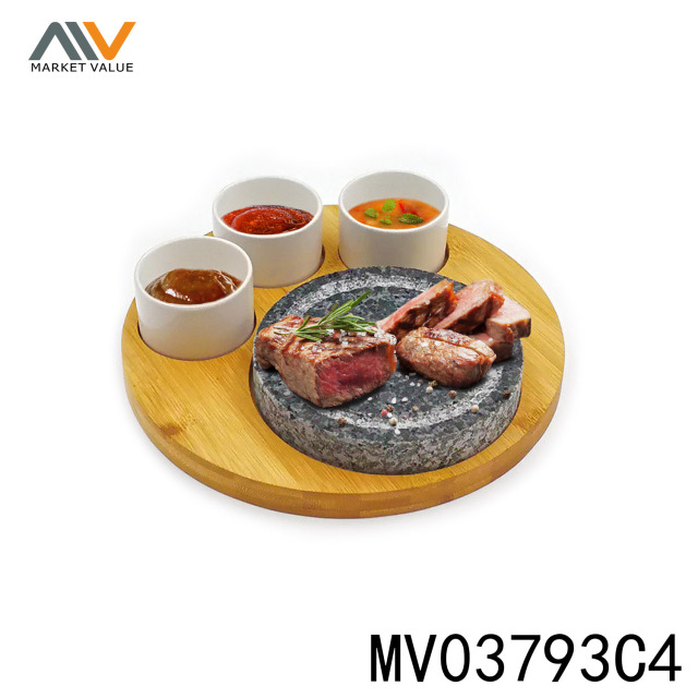6Pcs Stone Steak Bamboo Tray in BOX style 2