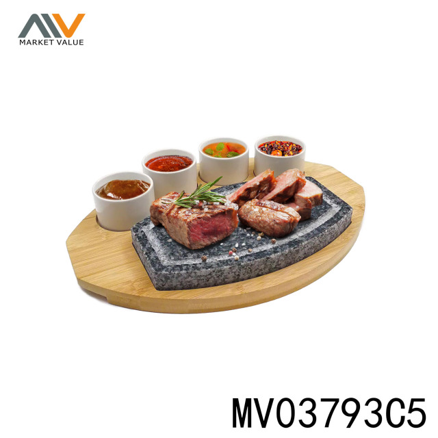 7Pcs Stone Steak Bamboo Tray in BOX