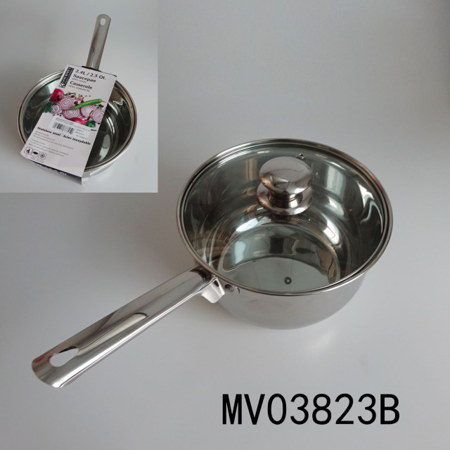 2.4L 201SS SS SAUCEPAN with GLASS LID WHEEL CARD