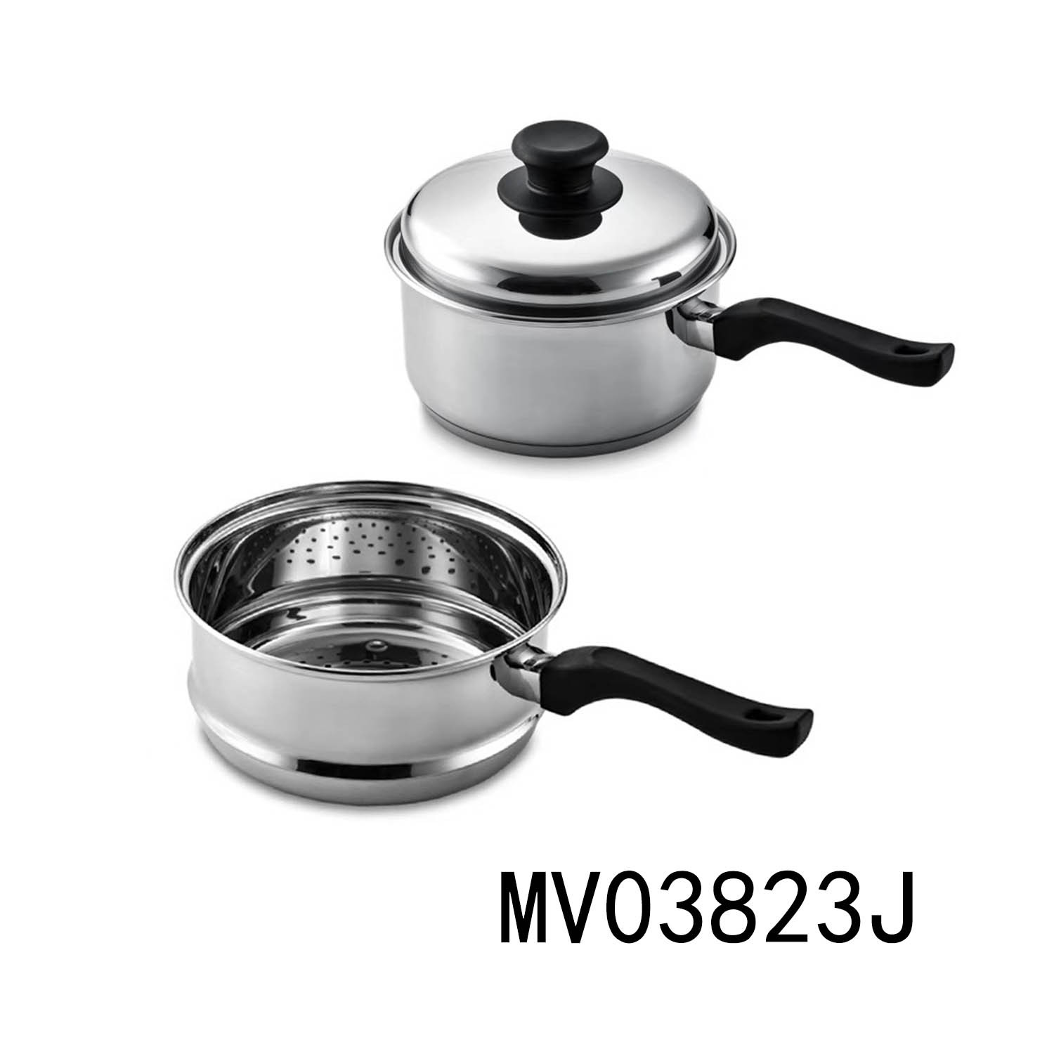 SETS OF 2PCS SS SAUCEPAN with LID with STEAMER WHITE BOX
