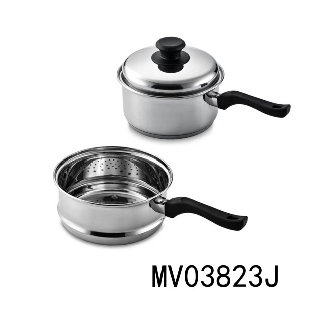 SETS OF 2PCS SS SAUCEPAN with LID with STEAMER WHITE BOX