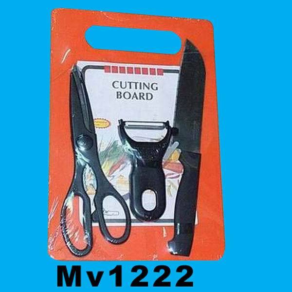SCISSORS and KNIFE and PEELER and CUTTING BOARD SET SHRINK