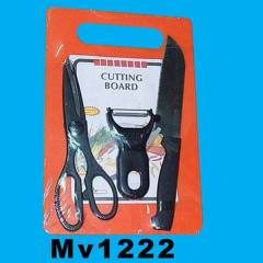 SCISSORS and KNIFE and PEELER and CUTTING BOARD SET SHRINK