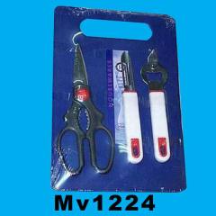 SISSORS and PEELER and OPENER and CUTTING BOARD SET SHRINK