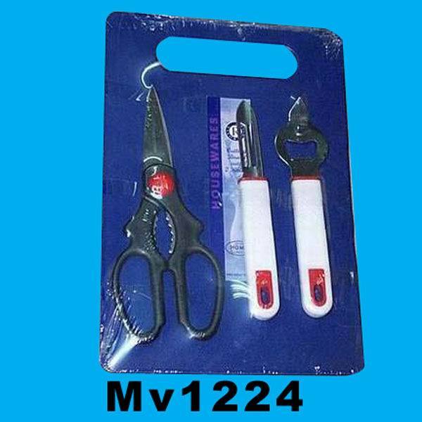 SISSORS and PEELER and OPENER and CUTTING BOARD SET SHRINK