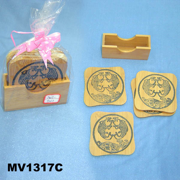 4PCS WOODEN CUP CUSHION with TRAYS