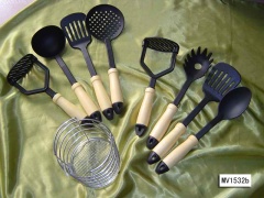 4PCS UTENSILS with WOODEN Handle with WIRE BASE