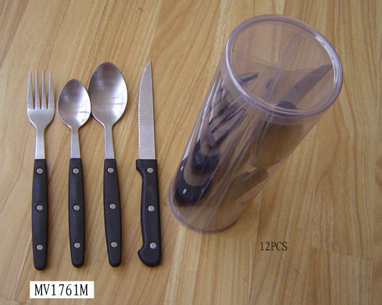 12 PC CUTLERY SET BLACK PVC BOX