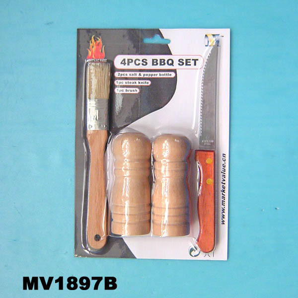4PCS BBQ SET 2PCS SALT and PEPPER STEAK IOL BRUSH