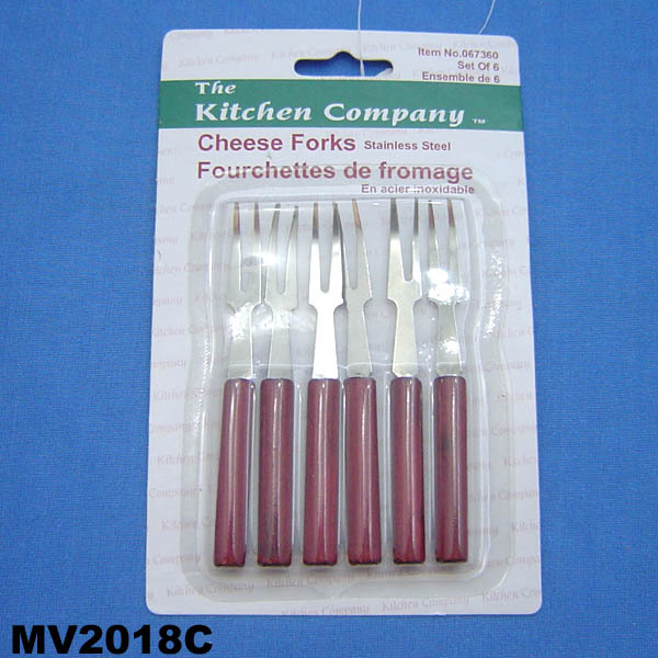 6PCS SS CHEESE FROK WOODEN Handle