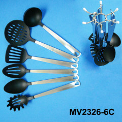 6PCS SS Handle NYLON KITCHEN TOOLS with CHROME KITCHEN Stand er