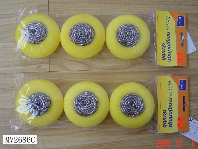 3PCS CLEANING SPONGE SCOURER IN POLYBAG BAG with HANG CARD