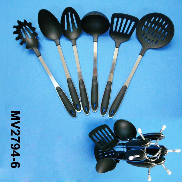 6PCS SS Handle NYLON KITCHEN TOOLS with CHROME KITCHEN Stand er style 2