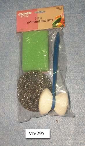 3PCS CLEANING SCOURER in PVC BAG with HANG CARD