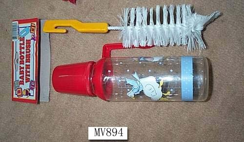 MILK BOTTLE and BRUSH SET in PVC BAG with HANG CARD