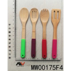 SETS OF 4PCS BAMBOO UTENSIL with SILICONE Handle