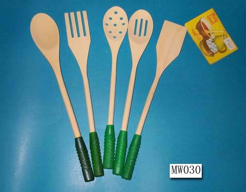 5PCS 12.5in WOODEN KITCHEN TOOLS in PVC BAG with HANG CARD