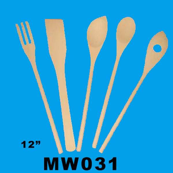5PCS 12in WOODEN KITCHEN TOOLS in PVC BAG with HANG CARD