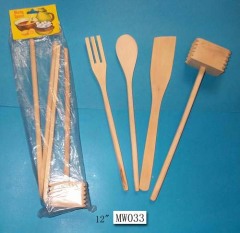 4PCS 12in WOODEN KITCHEN TOOL in PVC BAG with HANG CARD