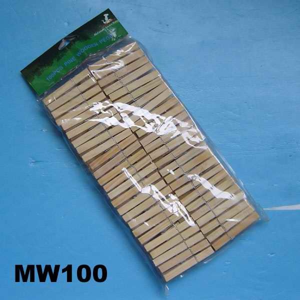 100 PCS WOODEN CLOTHES PEGS IN PVC with HANG CARD