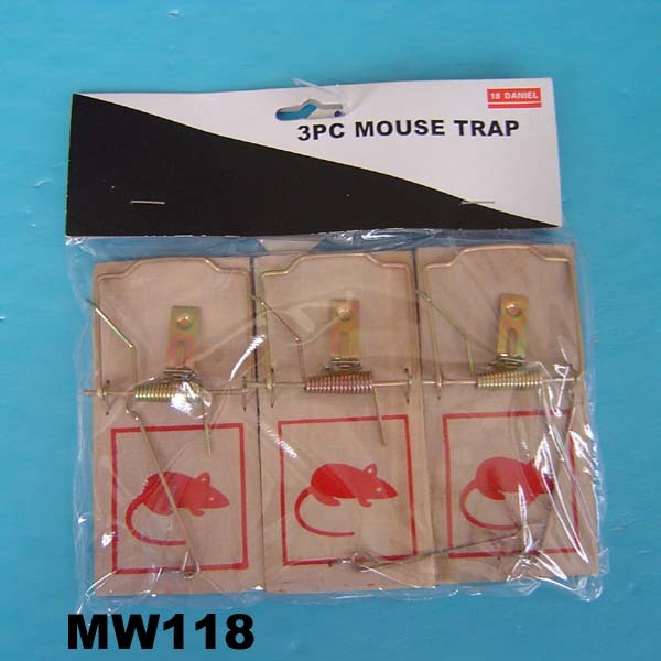 WOODEN 3PCS MEDIUM MOUSE TRAP PVC BAG PBH