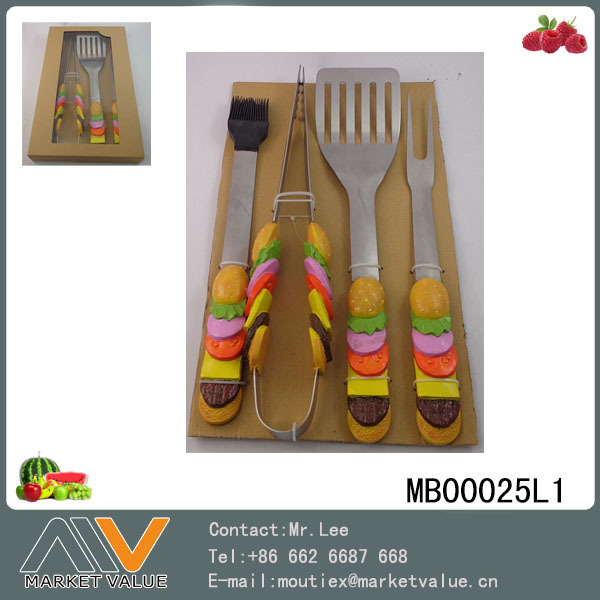 4PCS SS BBQ TOOLS with RESIN Handle HAMBURGER